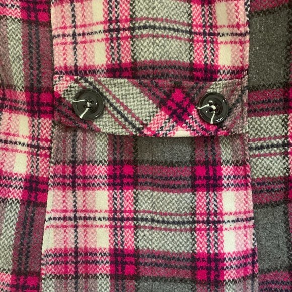 RUE 21 PINK/GRAY PLAID WOOL BLEND PEA COAT SMALL - Picture 3 of 9